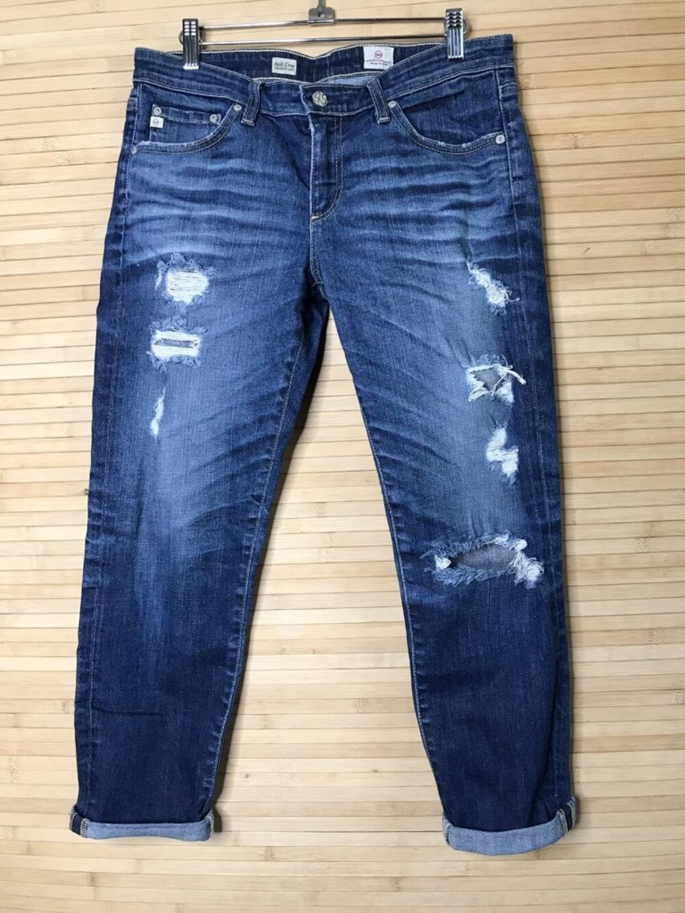 AG Adriano Goldschmied Stilt Crop Cigarette Low Rise Jeans 15 Years Shredded 30